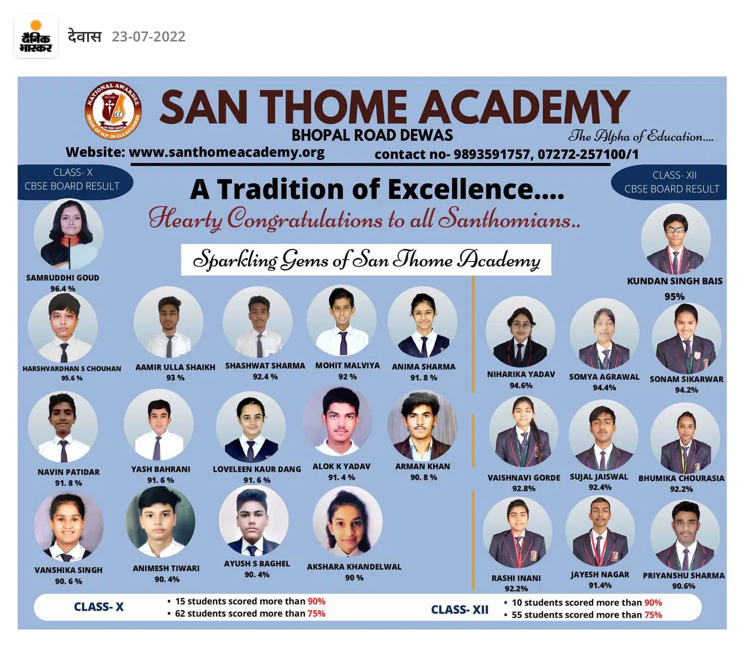 A tradition of Excellence…..Board Result 2022