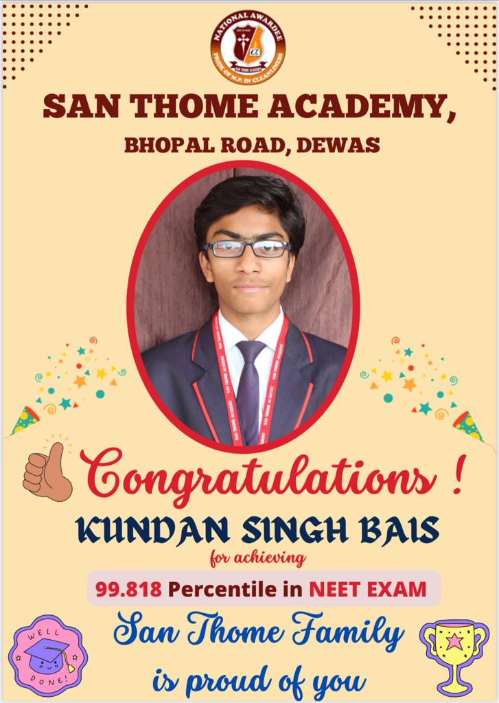 San Thome Academy Student Kundan Singh Achieved 99.818 in NEET-2022
