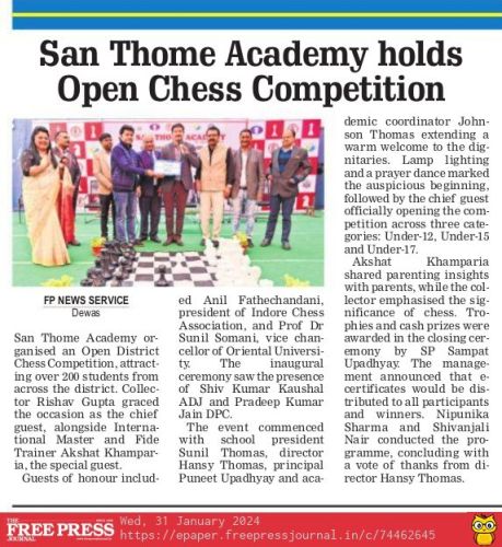 SAN THOME ACADEMY HOLDS OPEN DISTRICT CHESS COMPETITION
